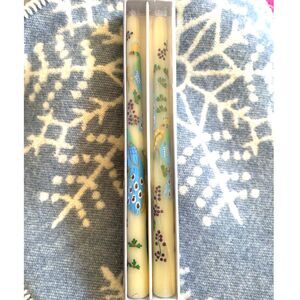 Anthro Home Venetian Handpainted Peacock Garden Taper Candle Set Ten Hour Burn